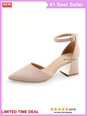Womens Closed Toe Ankle Strap Chunky Low Heel Pumps Faux Suede Memory Foam